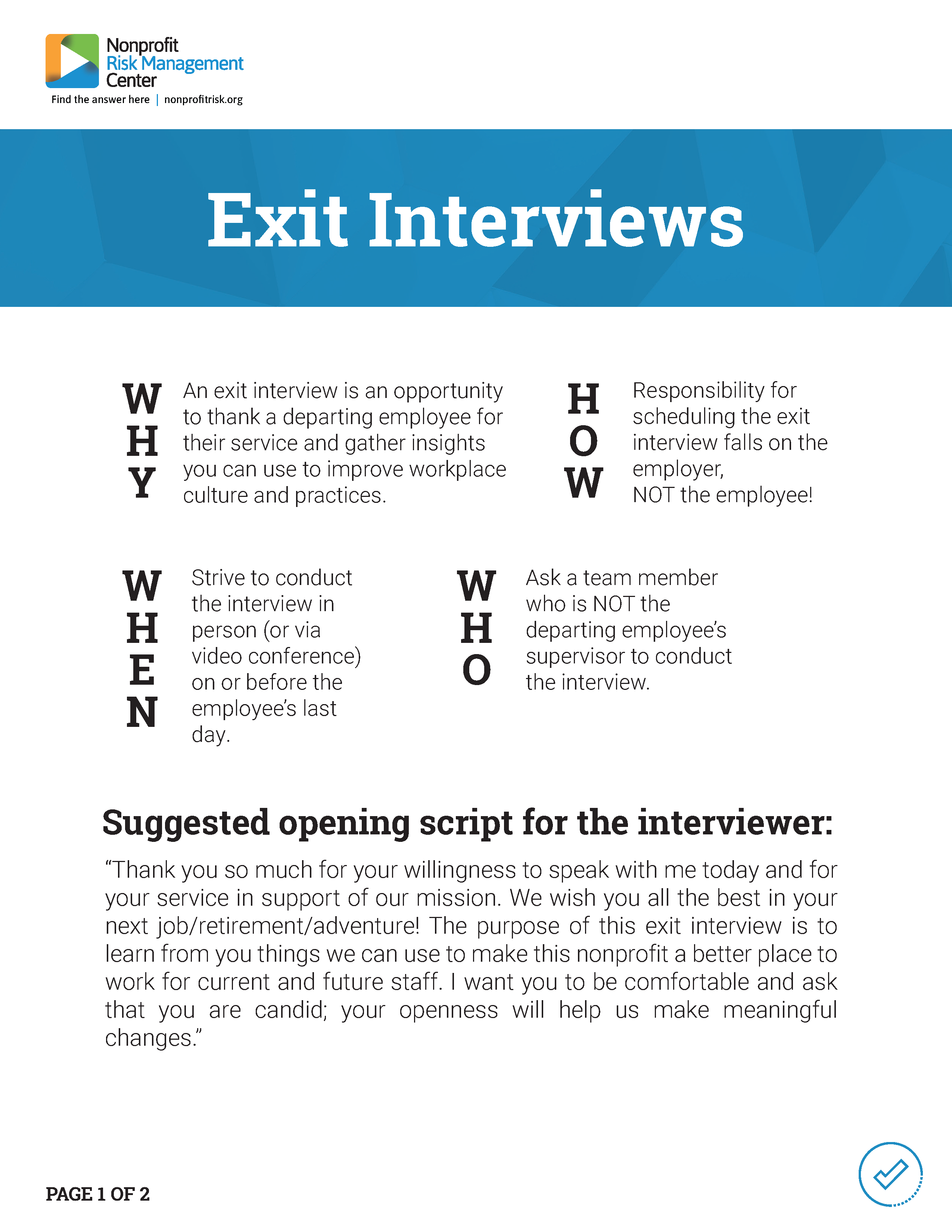 Screenshot of Exit Interview Factsheet