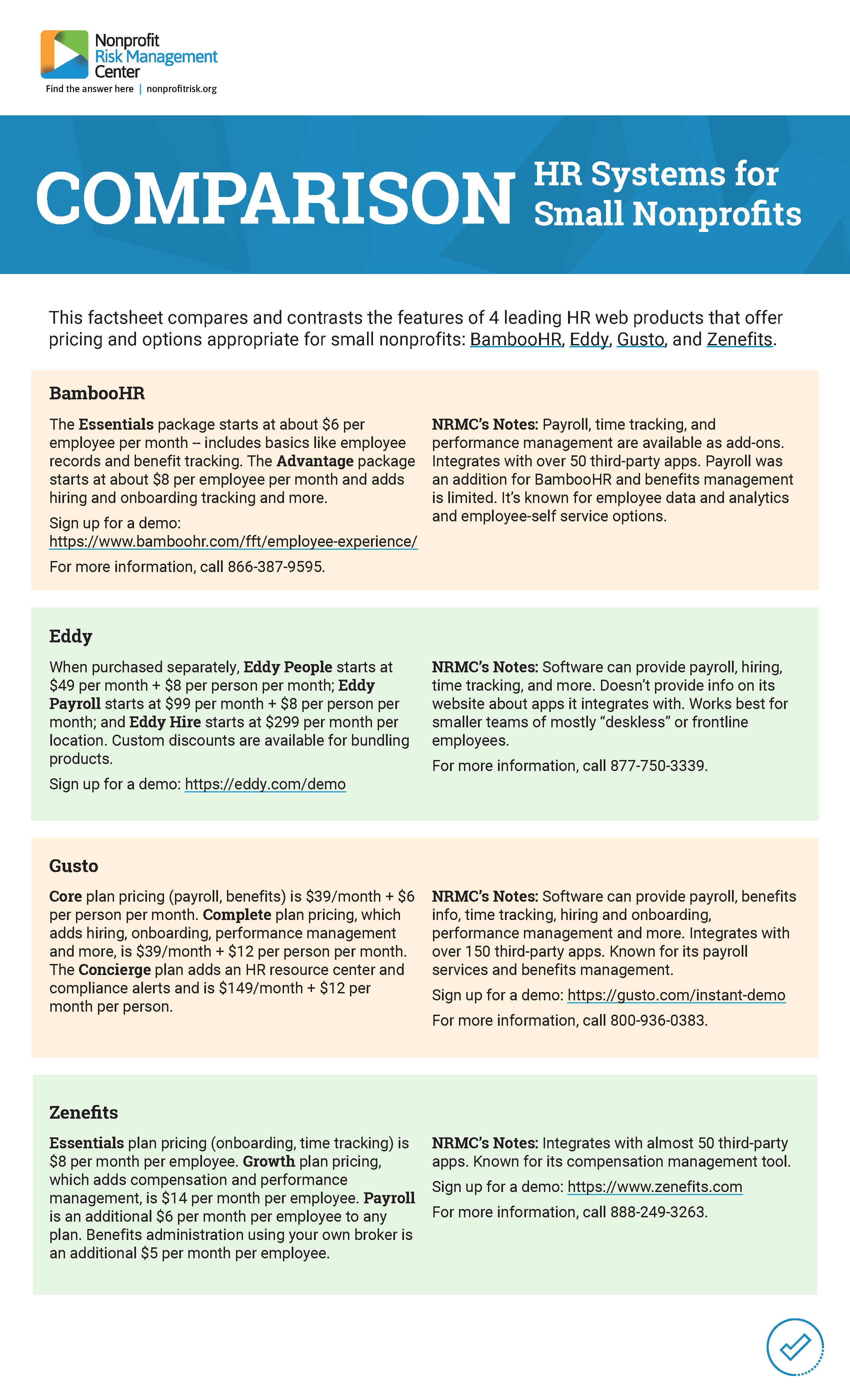 Screenshot of HR Systems for Small Nonprofits Factsheet