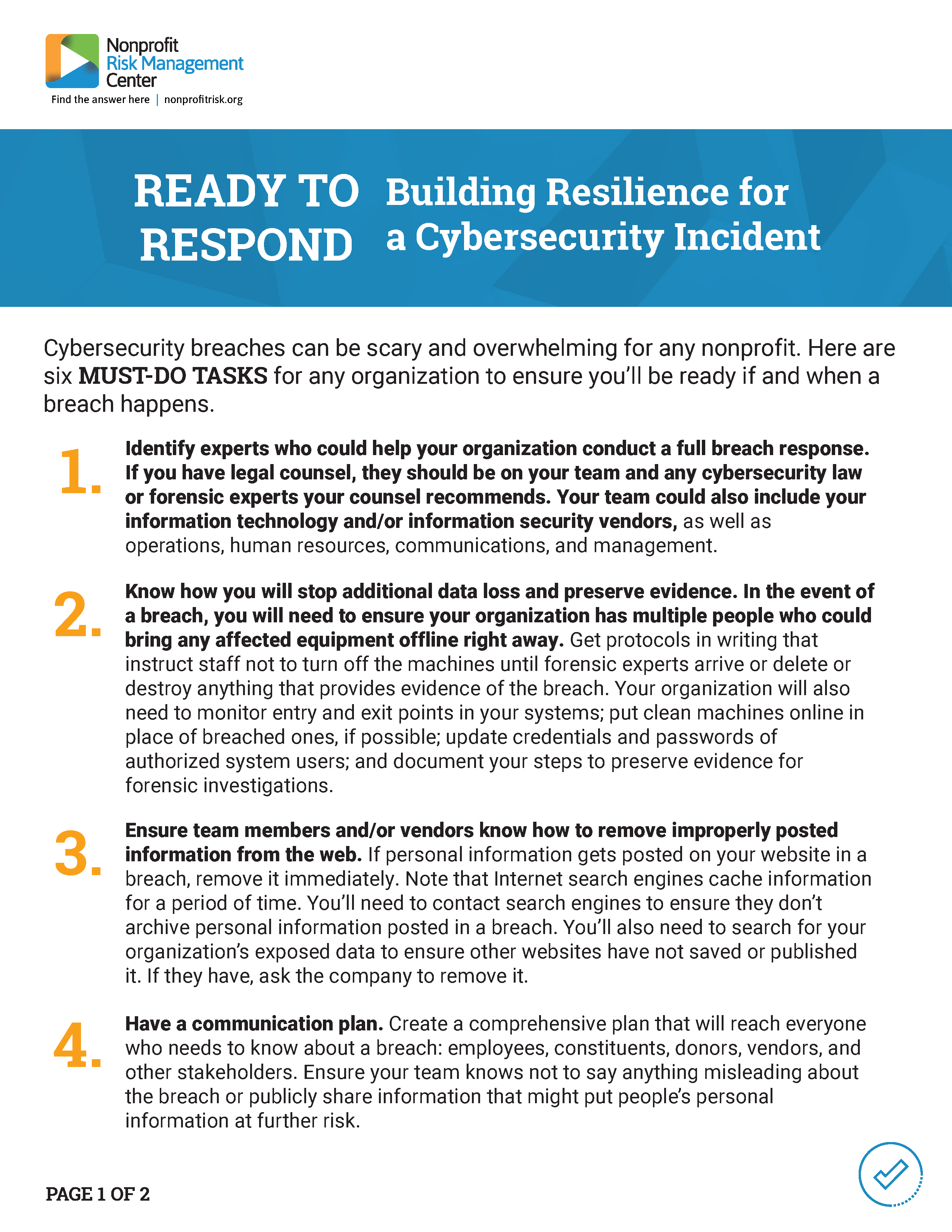 Screenshot of Building Resilience for a Cybersecurity Incident