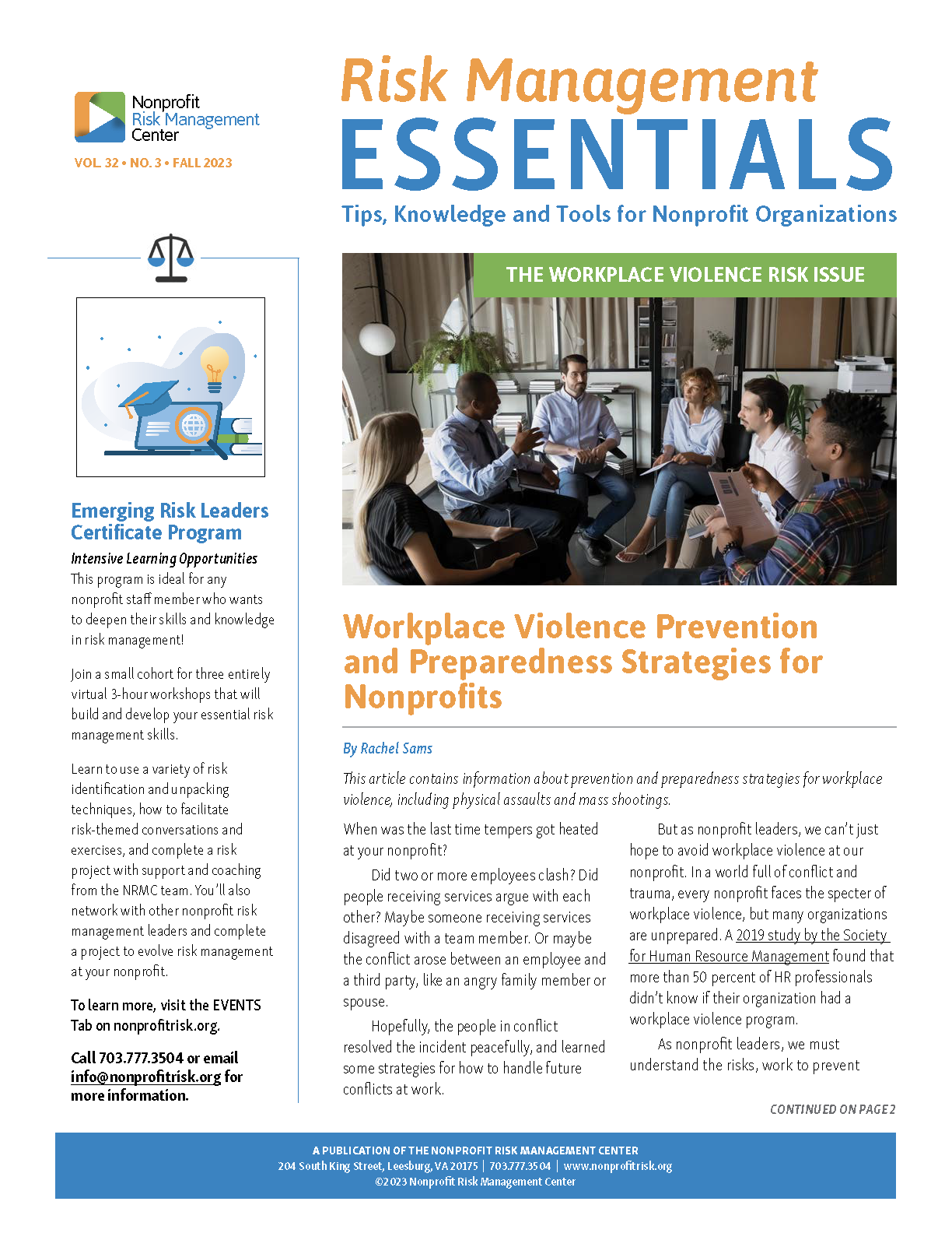 Workplace Violence Risk Issue of Risk Management Essentials from the Nonprofit Risk Management Center